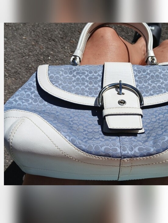 Coach Handbags - Coach Hard To Find "C" Authentic Sky Blue Signature C Jacquard Hand Bag